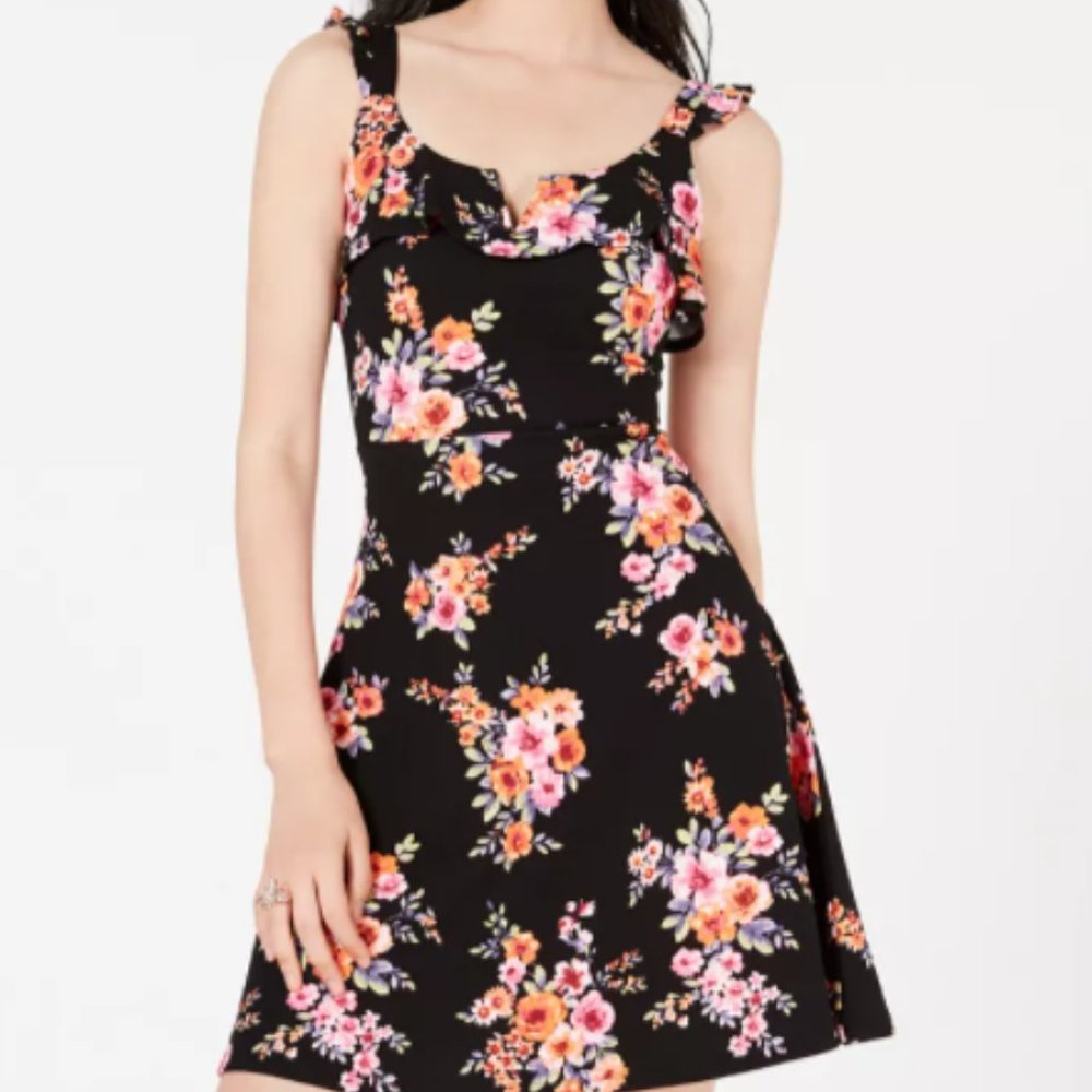 Juniors' Ruffle-Strap Fit & Flare Dress